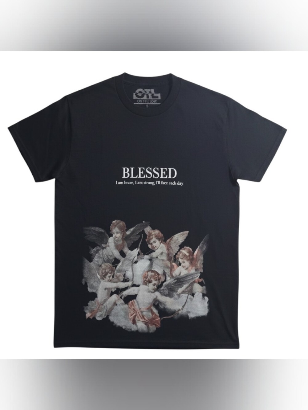 OTL On The Low Blessed Cherub Angel Tee Black Size Small NWOT